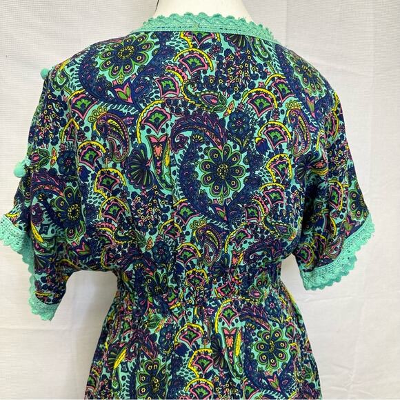 America & Beyond Small Boho Tunic | Blue & Green Paisley Print - Picture 4 of 11